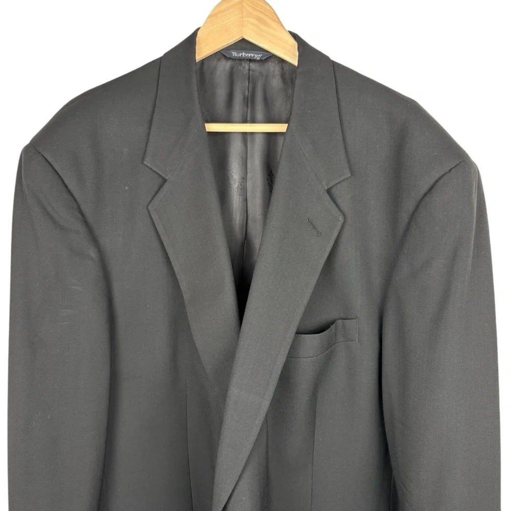 Vintage Burberrys Super 100s Wool‎ Black Blazer Gold Crest Buttons Men's XL